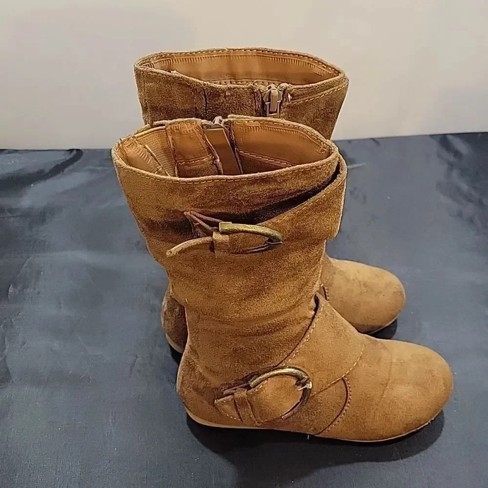 LINK ZIPPER BUCKLE SLOUCH CASUAL FLAT HEEL MID CALF ROUND TOE BOOTIES